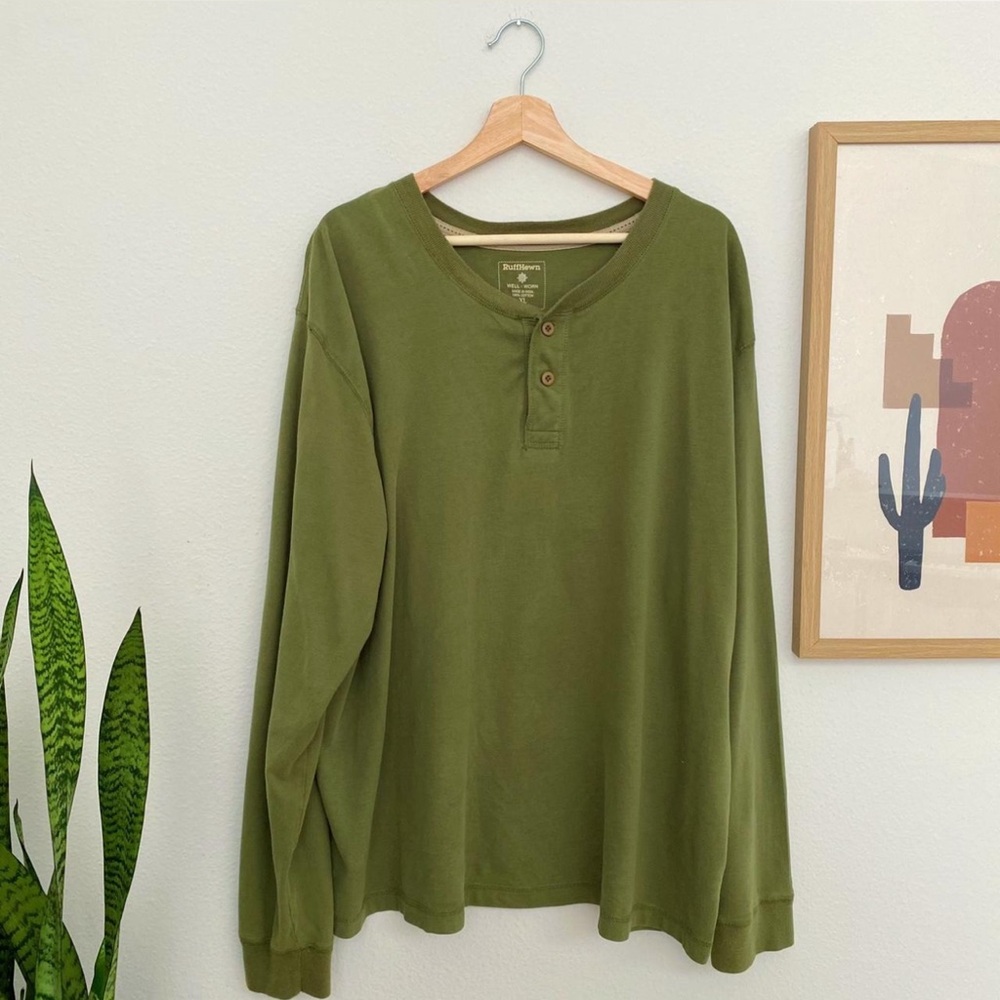 Green Henley Button Down Shirt - image 3